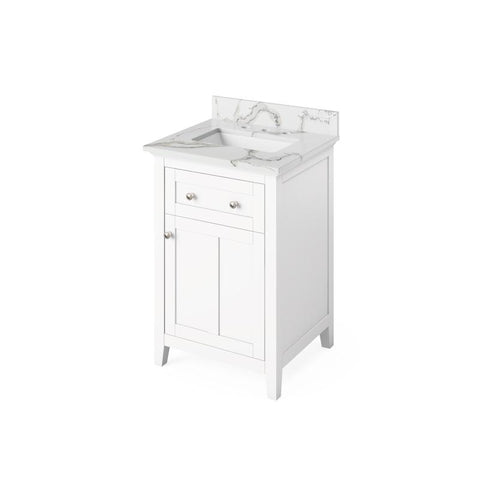 Image of Jeffrey Alexander Chatham Traditional 24" White Single Undermount Sink Vanity With Quartz Top | VKITCHA24WHCQR