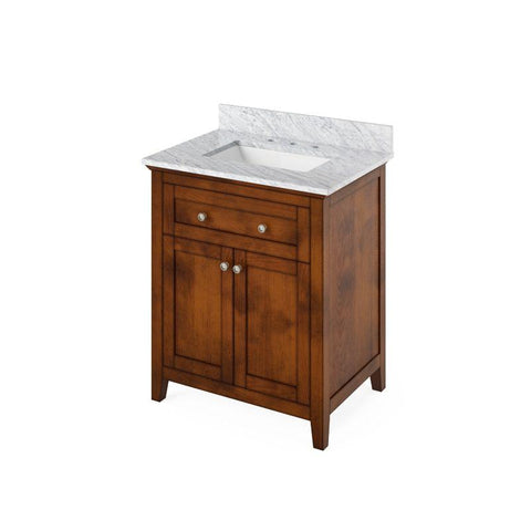Image of Jeffrey Alexander Chatham Traditional 30" Chocolate Single Undermount Sink Vanity With Marble Top | VKITCHA30CHWCR VKITCHA30CHWCR