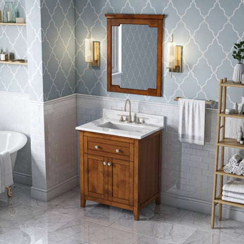 Image of Jeffrey Alexander Chatham Traditional 30" Chocolate Single Undermount Sink Vanity With Quartz Top | VKITCHA30CHCQR VKITCHA30CHCQR