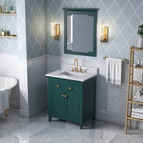 Image of Jeffrey Alexander Chatham Traditional 30" Forest Green Single Undermount Sink Vanity With Marble Top | VKITCHA30GNWCR VKITCHA30GNWCR