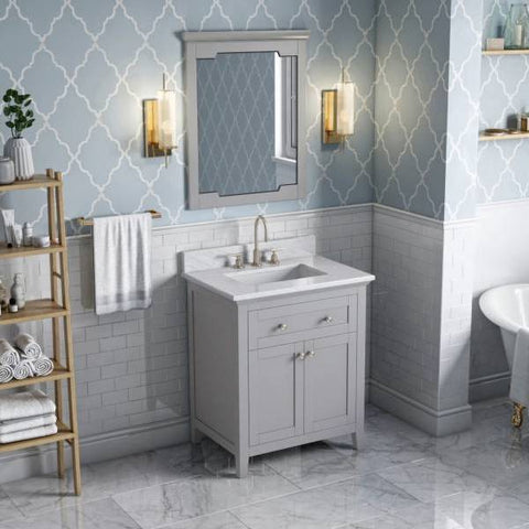 Image of Jeffrey Alexander Chatham Traditional 30" Grey Single Undermount Sink Vanity With Marble Top | VKITCHA30GRWCR VKITCHA30GRWCR