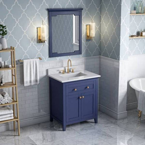 Image of Jeffrey Alexander Chatham Traditional 30" Hale Blue Single Undermount Sink Vanity With Marble Top | VKITCHA30BLWCR VKITCHA30BLWCR