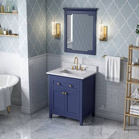 Image of Jeffrey Alexander Chatham Traditional 30" Hale Blue Single Undermount Sink Vanity With Marble Top | VKITCHA30BLWCR VKITCHA30BLWCR