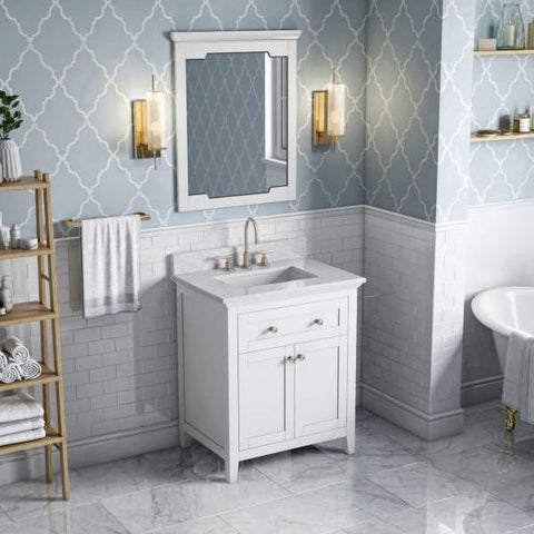 Image of Jeffrey Alexander Chatham Traditional 30" White Single Undermount Sink Vanity With Marble Top | VKITCHA30WHWCR VKITCHA30WHWCR