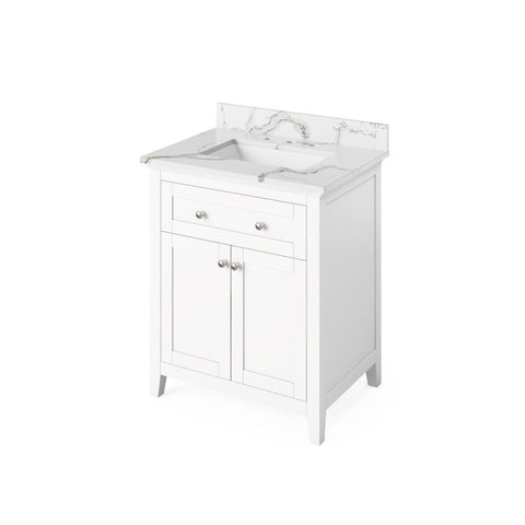 Image of Jeffrey Alexander Chatham Traditional 30" White Single Undermount Sink Vanity With Quartz Top | VKITCHA30WHCQR VKITCHA30WHCQR