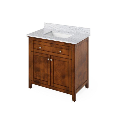 Image of Jeffrey Alexander Chatham Traditional 36" Chocolate Single Undermount Sink Vanity With Marble Top | VKITCHA36CHWCR VKITCHA36CHWCR