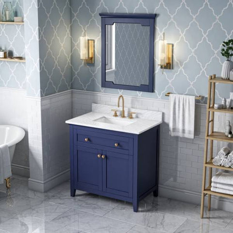 Image of Jeffrey Alexander Chatham Traditional 36" Hale Blue Single Undermount Sink Vanity With Marble Top | VKITCHA36BLWCR VKITCHA36BLWCR