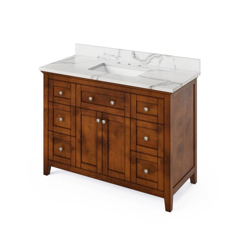 Image of Jeffrey Alexander Chatham Traditional 48" Chocolate Single Undermount Sink Vanity With Quartz Top | VKITCHA48CHCQR VKITCHA48CHCQR
