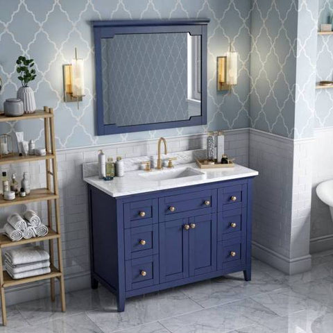 Image of Jeffrey Alexander Chatham Traditional 48" Hale Blue Single Undermount Sink Vanity With Marble Top | VKITCHA48BLWCR VKITCHA48BLWCR