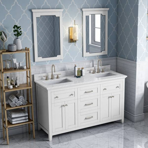Image of Jeffrey Alexander Chatham Traditional 60" White Double Undermount Sink Vanity With Marble Top | VKITCHA60WHWCR VKITCHA60WHWCR
