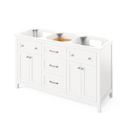 Image of Jeffrey Alexander Chatham Traditional 60" White Double Undermount Sink Vanity With Marble Top | VKITCHA60WHWCR VKITCHA60WHWCR