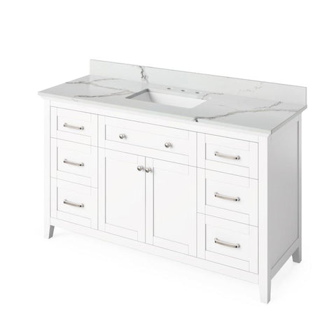 Image of Jeffrey Alexander Chatham Traditional 60" White Single Undermount Sink Vanity With Quartz Top | VKITCHA60SWHCQR VKITCHA60SWHCQR