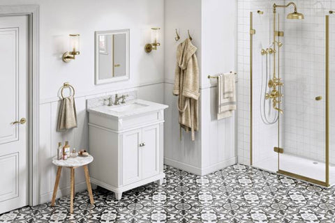 Image of Jeffrey Alexander Douglas 30" White Single Undermount Sink Vanity With Marble Top | VKITDOU30WHWCR VKITDOU30WHWCR