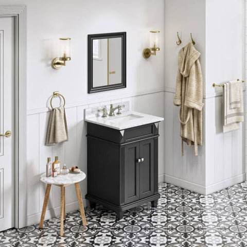 Image of Jeffrey Alexander Douglas Transitional 24" Black Single Undermount Sink Vanity With Marble Top | VKITDOU24BKWCR VKITDOU24BKWCR