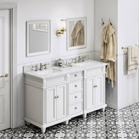 Image of Jeffrey Alexander Douglas Transitional 60" White Double Undermount Sink Vanity With Marble Top | VKITDOU60WHWCR VKITDOU60WHWCR