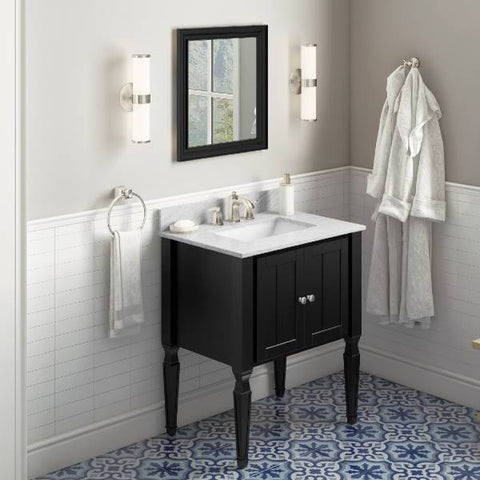 Image of Jeffrey Alexander Jensen Transitional 30" Black Single Undermount Sink Vanity With Marble Top | VKITJEN30BKWCR VKITJEN30BKWCR