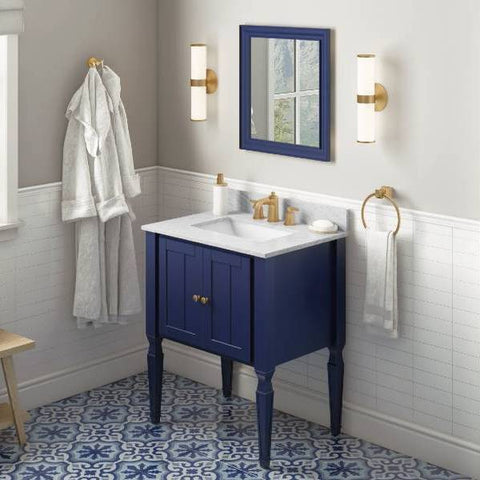 Image of Jeffrey Alexander Jensen Transitional 30" Hale Blue Single Undermount Sink Vanity With Marble Top | VKITJEN30BLWCR VKITJEN30BLWCR