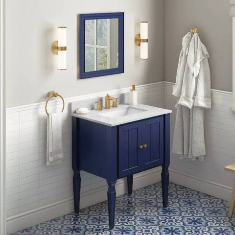 Image of Jeffrey Alexander Jensen Transitional 30" Hale Blue Single Undermount Sink Vanity With Marble Top | VKITJEN30BLWCR VKITJEN30BLWCR