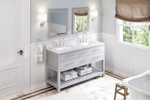 Image of Jeffrey Alexander Wavecrest 60" Grey Double Undermount Sink Vanity With Carrara Marble Top VKITWAV60GRWCR