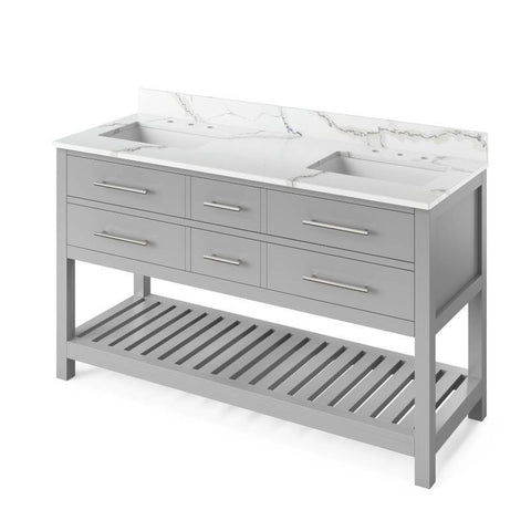 Image of Jeffrey Alexander Wavecrest 60" Grey Double Undermount Sink Vanity With Quartz Top | VKITWAV60GRCQR VKITWAV60GRCQR