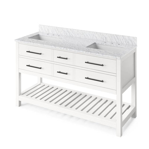 Image of Jeffrey Alexander Wavecrest 60" White Double Undermount Sink Vanity With Marble Top | VKITWAV60WHWCR VKITWAV60WHWCR