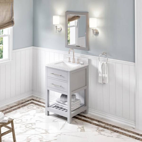 Image of Jeffrey Alexander Wavecrest Contemporary 24" Grey Single Undermount Sink Vanity With Marble Top | VKITWAV24GRWCR VKITWAV24GRWCR