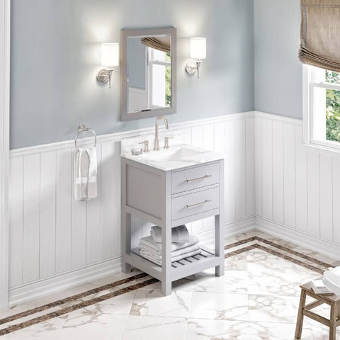 Image of Jeffrey Alexander Wavecrest Contemporary 24" Grey Single Undermount Sink Vanity With Quartz Top | VKITWAV24GRCQR VKITWAV24GRCQR