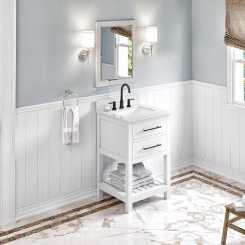 Image of Jeffrey Alexander Wavecrest Contemporary 24" White Single Undermount Sink Vanity With Marble Top | VKITWAV24WHWCR VKITWAV24WHWCR