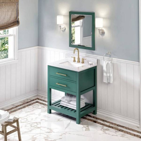 Image of Jeffrey Alexander Wavecrest Contemporary 30" Forest Green Single Undermount Sink Vanity With Marble Top | VKITWAV30GNWCR VKITWAV30GNWCR