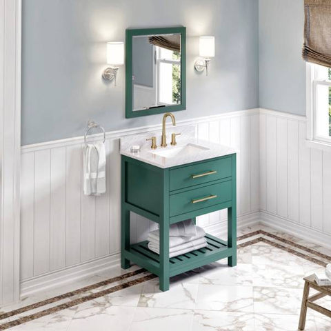 Image of Jeffrey Alexander Wavecrest Contemporary 30" Forest Green Single Undermount Sink Vanity With Marble Top | VKITWAV30GNWCR VKITWAV30GNWCR