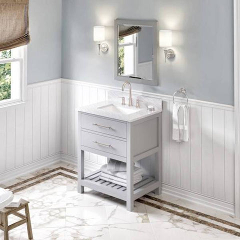 Image of Jeffrey Alexander Wavecrest Contemporary 30" Grey Single Undermount Sink Vanity With Marble Top | VKITWAV30GRWCR VKITWAV30GRWCR