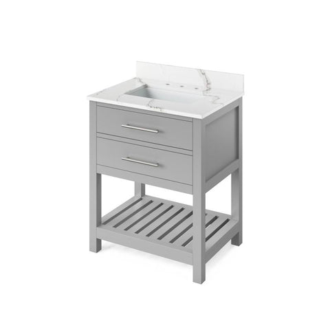 Image of Jeffrey Alexander Wavecrest Contemporary 30" Grey Single Undermount Sink Vanity With Quartz Top | VKITWAV30GRCQR VKITWAV30GRCQR