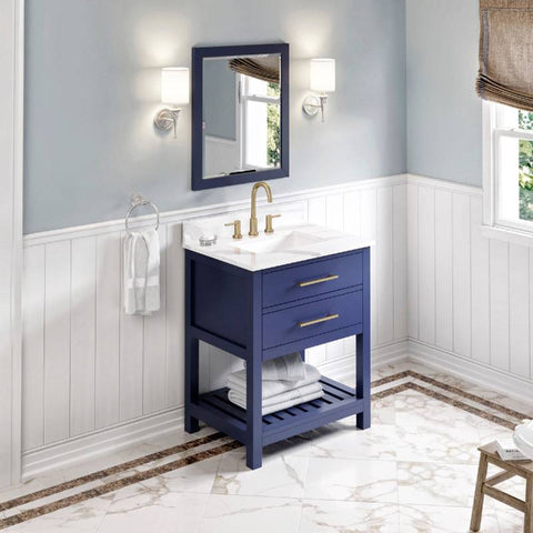 Image of Jeffrey Alexander Wavecrest Contemporary 30" Hale Blue Single Undermount Sink Vanity With Quartz Top | VKITWAV30BLCQR VKITWAV30BLCQR