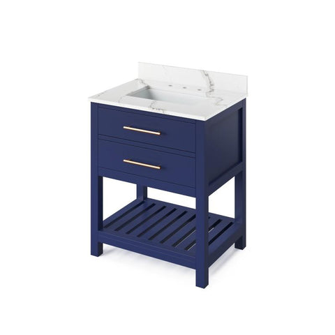 Image of Jeffrey Alexander Wavecrest Contemporary 30" Hale Blue Single Undermount Sink Vanity With Quartz Top | VKITWAV30BLCQR VKITWAV30BLCQR