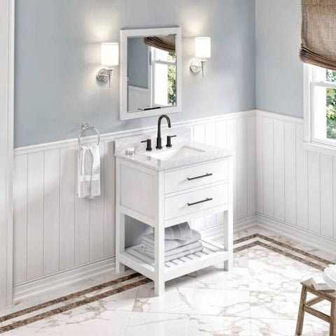 Image of Jeffrey Alexander Wavecrest Contemporary 30" White Single Undermount Sink Vanity With Marble Top | VKITWAV30WHWCR VKITWAV30WHWCR