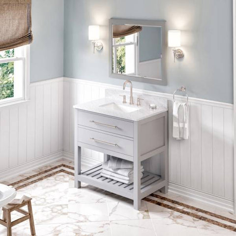 Image of Jeffrey Alexander Wavecrest Contemporary 36" Grey Single Undermount Sink Vanity With Marble Top | VKITWAV36GRWCR VKITWAV36GRWCR