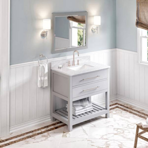 Image of Jeffrey Alexander Wavecrest Contemporary 36" Grey Single Undermount Sink Vanity With Marble Top | VKITWAV36GRWCR VKITWAV36GRWCR