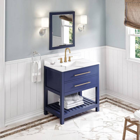 Image of Jeffrey Alexander Wavecrest Contemporary 36" Hale Blue Single Undermount Sink Vanity With Quartz Top | VKITWAV36BLCQR VKITWAV36BLCQR