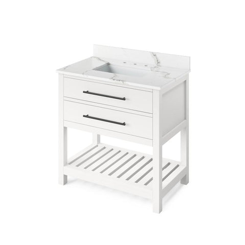 Image of Jeffrey Alexander Wavecrest Contemporary 36" White Single Undermount Sink Vanity With Quartz Top | VKITWAV36WHCQR VKITWAV36WHCQR