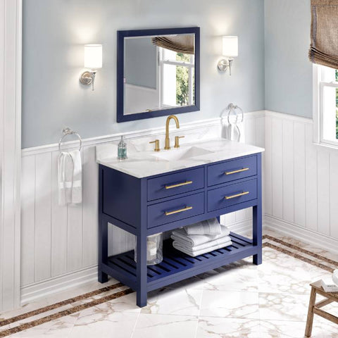 Image of Jeffrey Alexander Wavecrest Contemporary 48" Hale Blue Single Undermount Sink Vanity With Quartz Top | VKITWAV48BLCQR VKITWAV48BLCQR