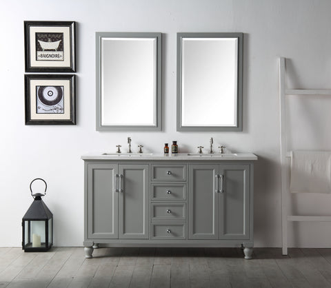 Image of Legion WH7560-CG 60" SINK VANITY WITH QUARTZ TOP-NO FAUCET - COOL GREY WH7560-CG