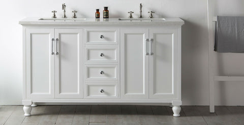 Image of Legion WH7560-W 60" SINK VANITY WITH QUARTZ TOP-NO FAUCET - WHITE WH7560-W