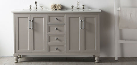 Image of Legion WH7560-WG 60" SINK VANITY WITH QUARTZ TOP-NO FAUCET - WARM GREY WH7560-WG