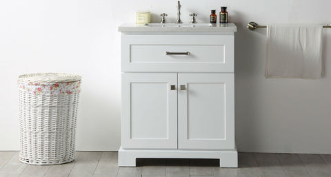 Image of Legion WH7630-W 30" SINK VANITY WITH QUARTZ TOP-NO FAUCET - WHITE WH7630-W