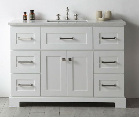 Image of Legion WH7648-W 48" SINK VANITY WITH QUARTZ TOP-NO FAUCET - WHITE WH7648-W