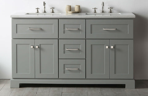 Image of Legion WH7660-CG 60" SINK VANITY WITH QUARTZ TOP-NO FAUCET - COOL GREY WH7660-CG