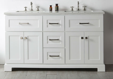 Image of Legion WH7660-W 60" SINK VANITY WITH QUARTZ TOP-NO FAUCET - WHITE WH7660-W