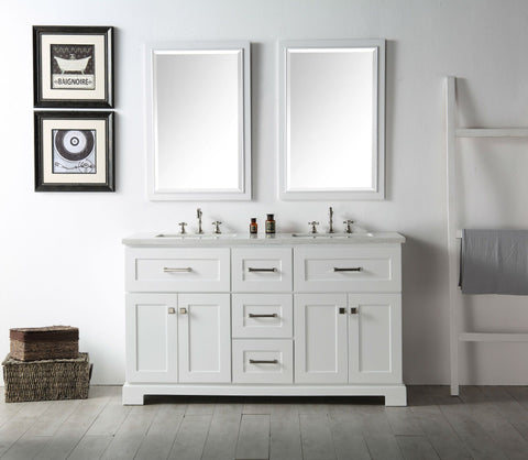 Image of Legion WH7660-W 60" SINK VANITY WITH QUARTZ TOP-NO FAUCET - WHITE WH7660-W