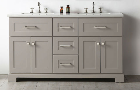 Image of Legion WH7660-WG 60" SINK VANITY WITH QUARTZ TOP-NO FAUCET - WARM GREY WH7660-WG