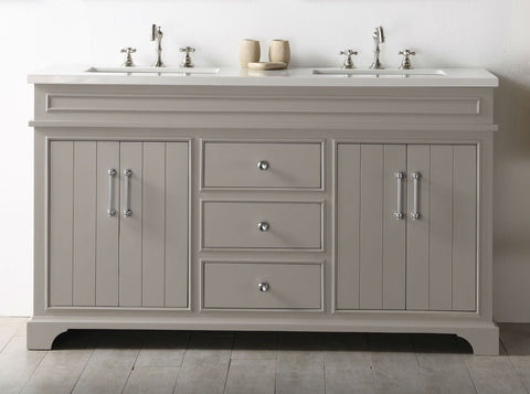 Image of Legion WH7760-WG 60" SINK VANITY WITH QUARTZ TOP-NO FAUCET - WARM GREY WH7760-WG